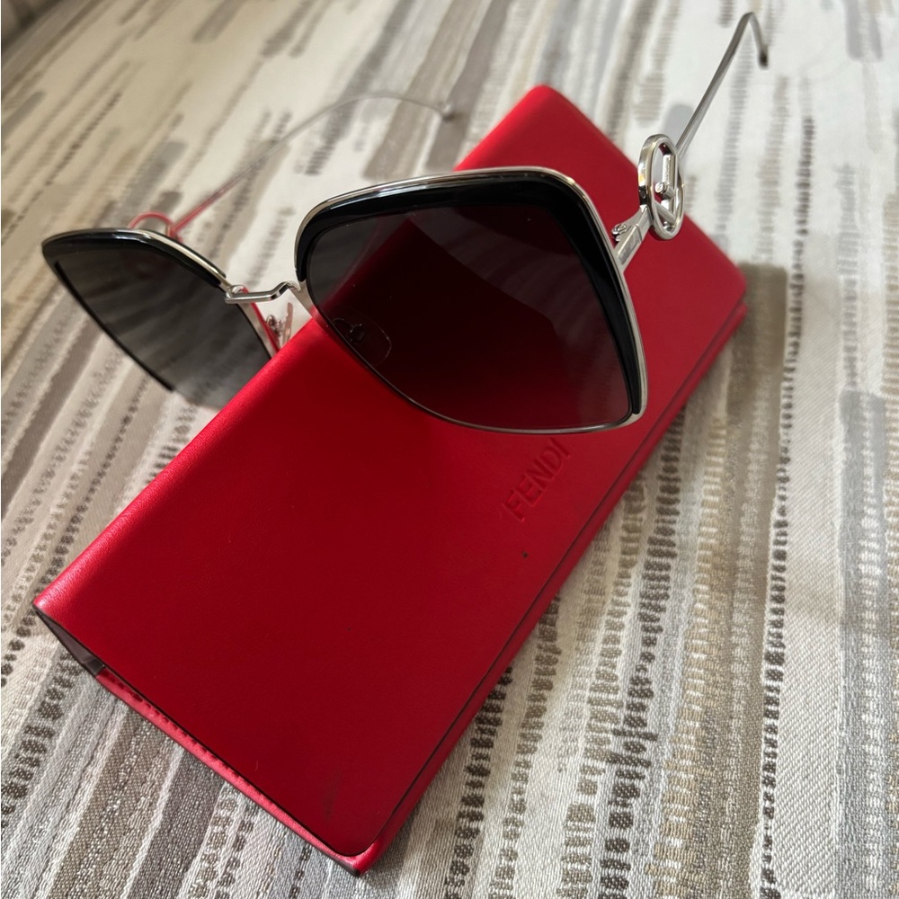 Fendi Silver and Black Sunglasses with Red Case